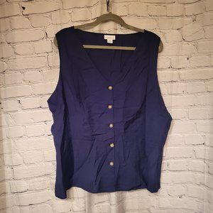 Liz Claiborne, XXL, Navy Blue Button Down Top